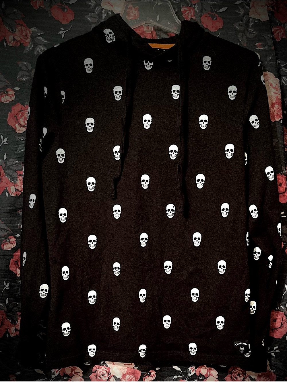 Denim & Flower Ricky Singh Black Hoodie with White Skull Print